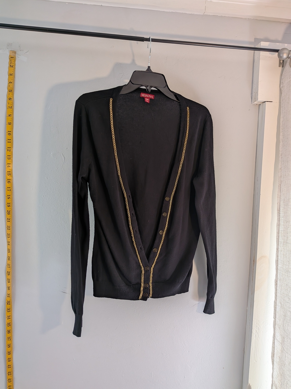 Merona Black Cardigan with Gold Chain Trim